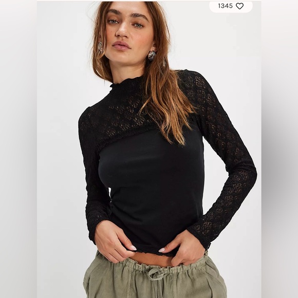 Free People Tops - NWT Free People Miya Lace Sleeve Blouse sz:small